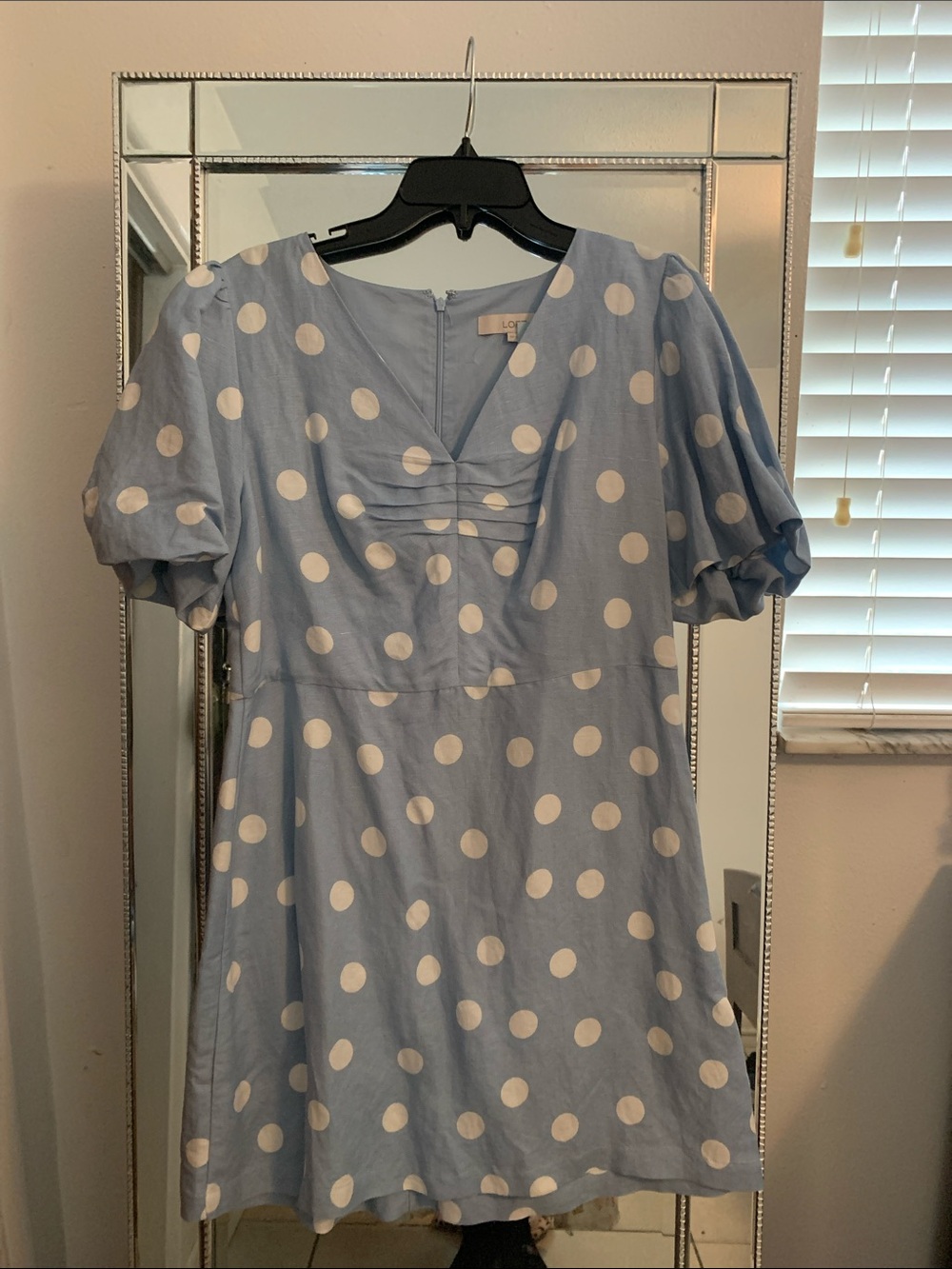 LOFT Light Blue Polka Dot Short Sleeve Dress